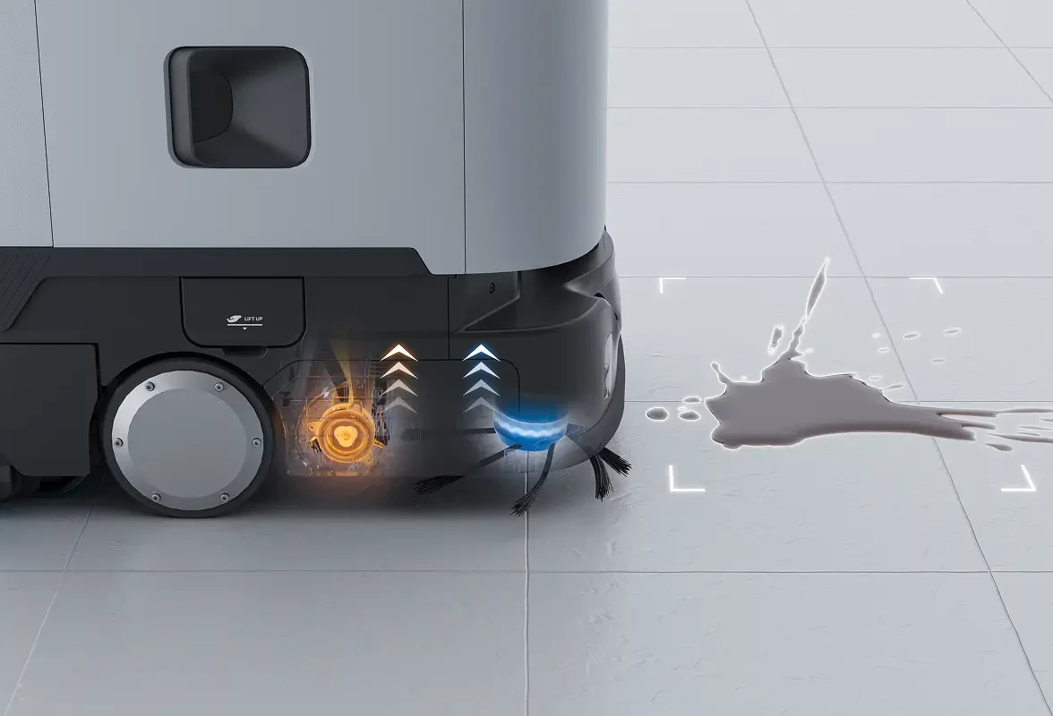Illustration of ET1 raising its brushes when liquid is spilled