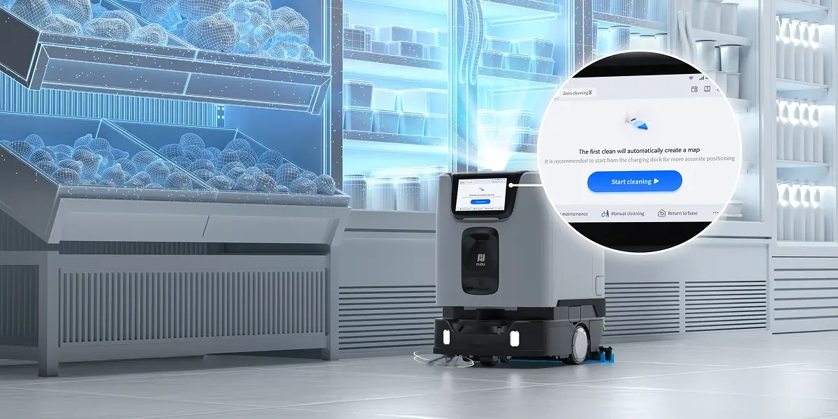 PUDU ET1 automatic mapping and autonomous cleaning workflow