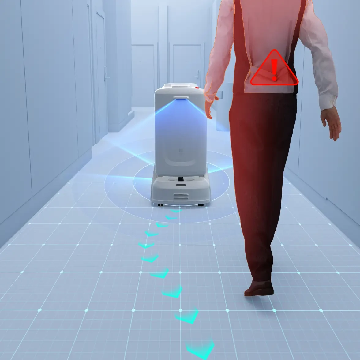 FlashBot Max rijdt door een smalle gang