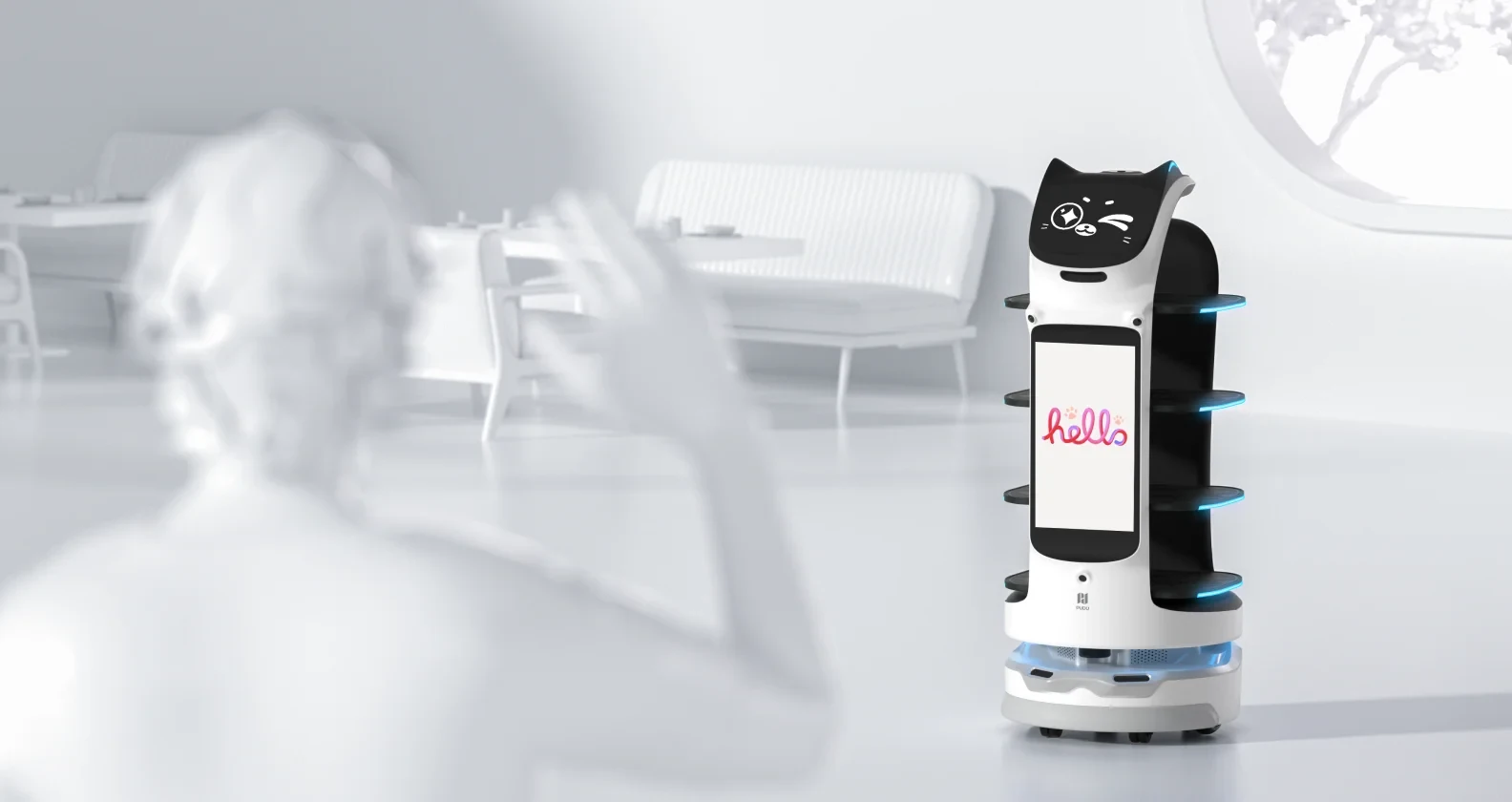 BellaBot Pro greeting interaction