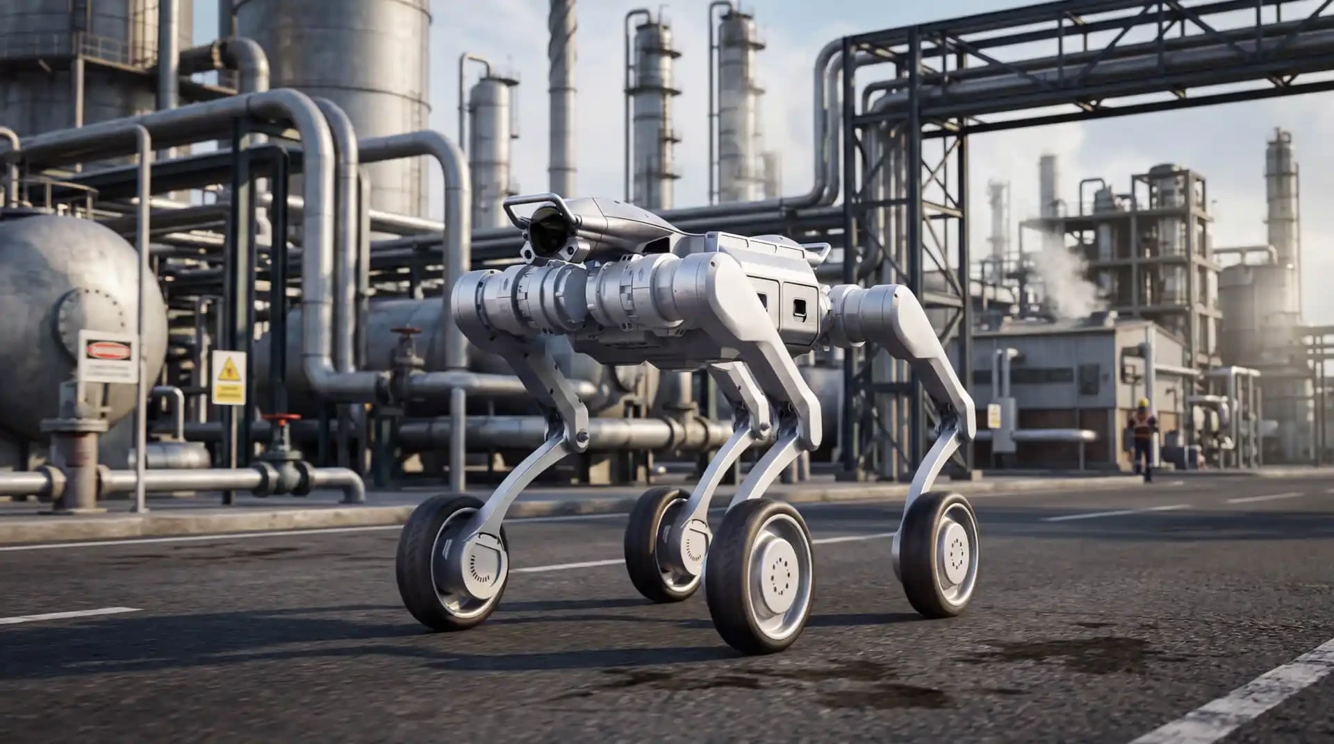 Breed overzicht waarop het industriële mobiele platform A2-W te zien is
